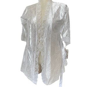 Vintage White Lace robe Iridescent Wedding Bride Reasa Martin OS Tie Waist NWT